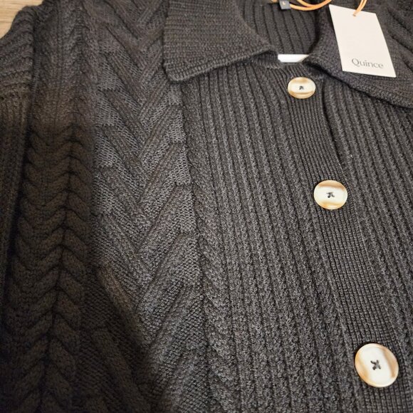 Quince Women’s Merino Wool Collared Cardigan NWT Black Large - Picture 7 of 9